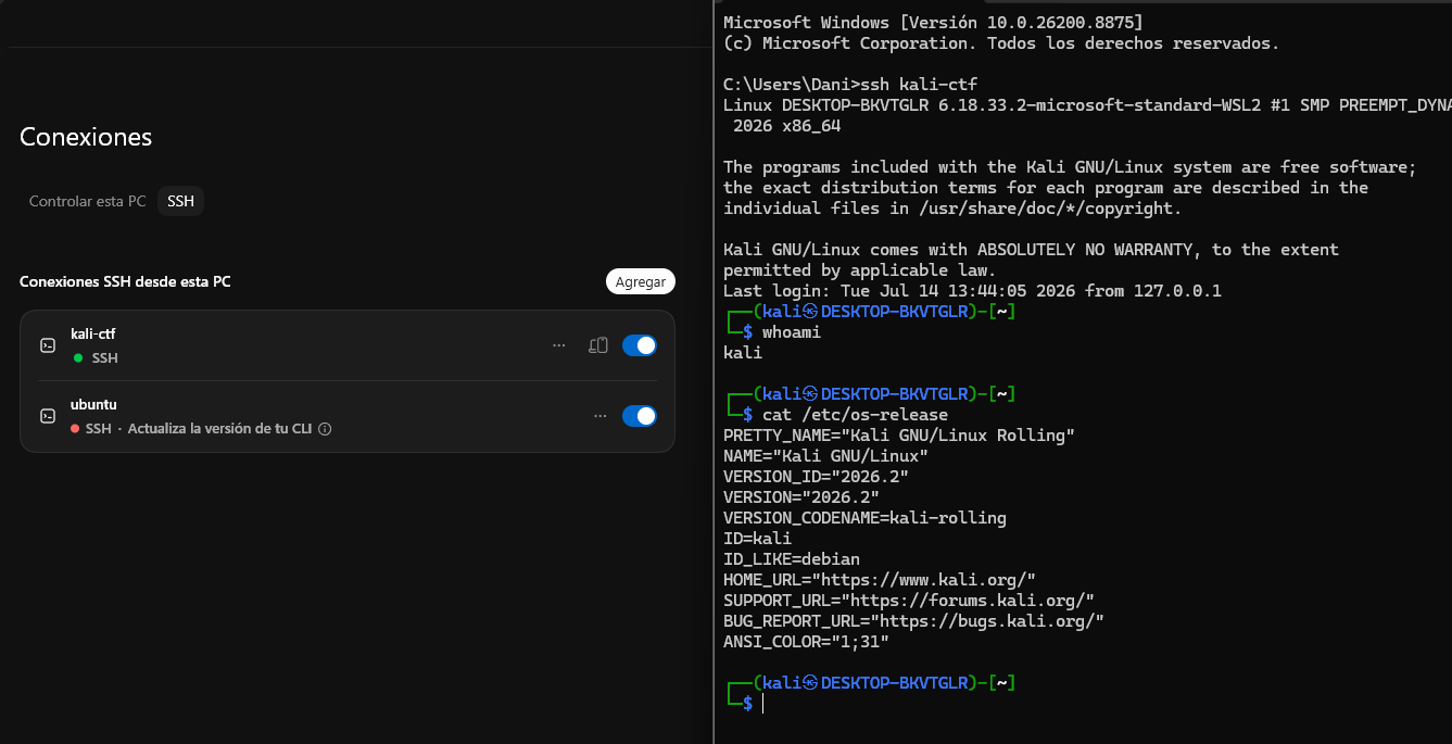 Conexión SSH a Kali en WSL desde la app de ChatGPT